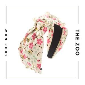 Rhinestone and Pearls Floral‎ Headband Pink